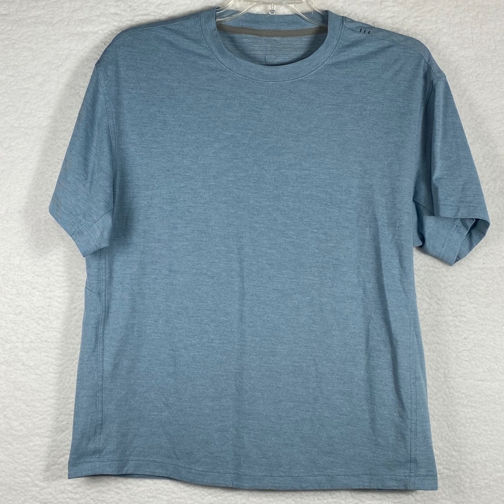 Lululemon Mens Metal Vent Tech Short Sleeve Shirt Blue Heathered Crew Neck L